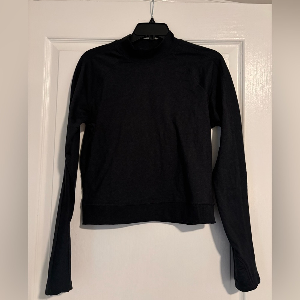 CozeCore Mock-Neck Cropped Rib-Paneled running top